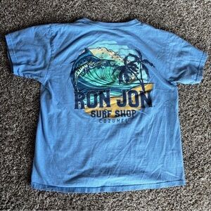 Ron Jon Light Blue Surf Shop Graphic Tee with Teal Wave